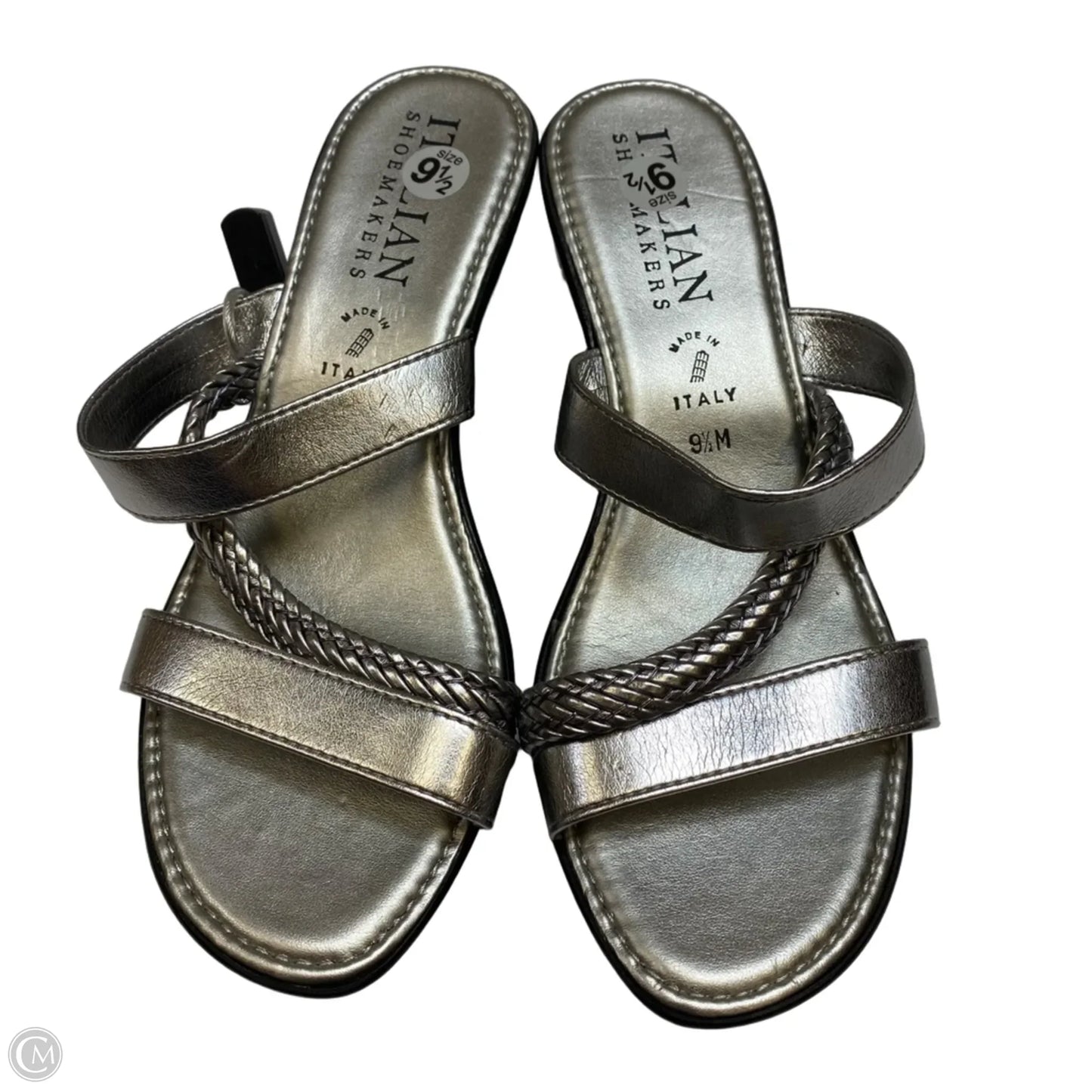 Sandals Heels Wedge By Italian Shoemakers In Silver, Size: 9.5
