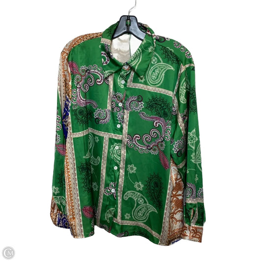 Blouse Long Sleeve By Shein In Brown & Green, Size: 1x