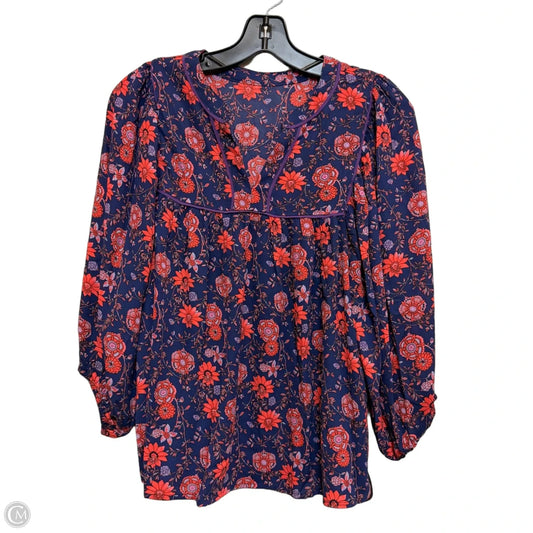 Blouse 3/4 Sleeve By Cmf In Blue & Orange, Size: M