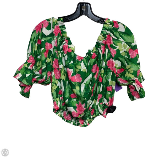 Top Short Sleeve By Flying Tomato In Green & Pink, Size: L