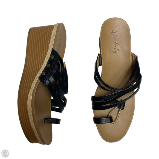 Sandals Heels Wedge By Wonderly In Black & Brown, Size: 9.5