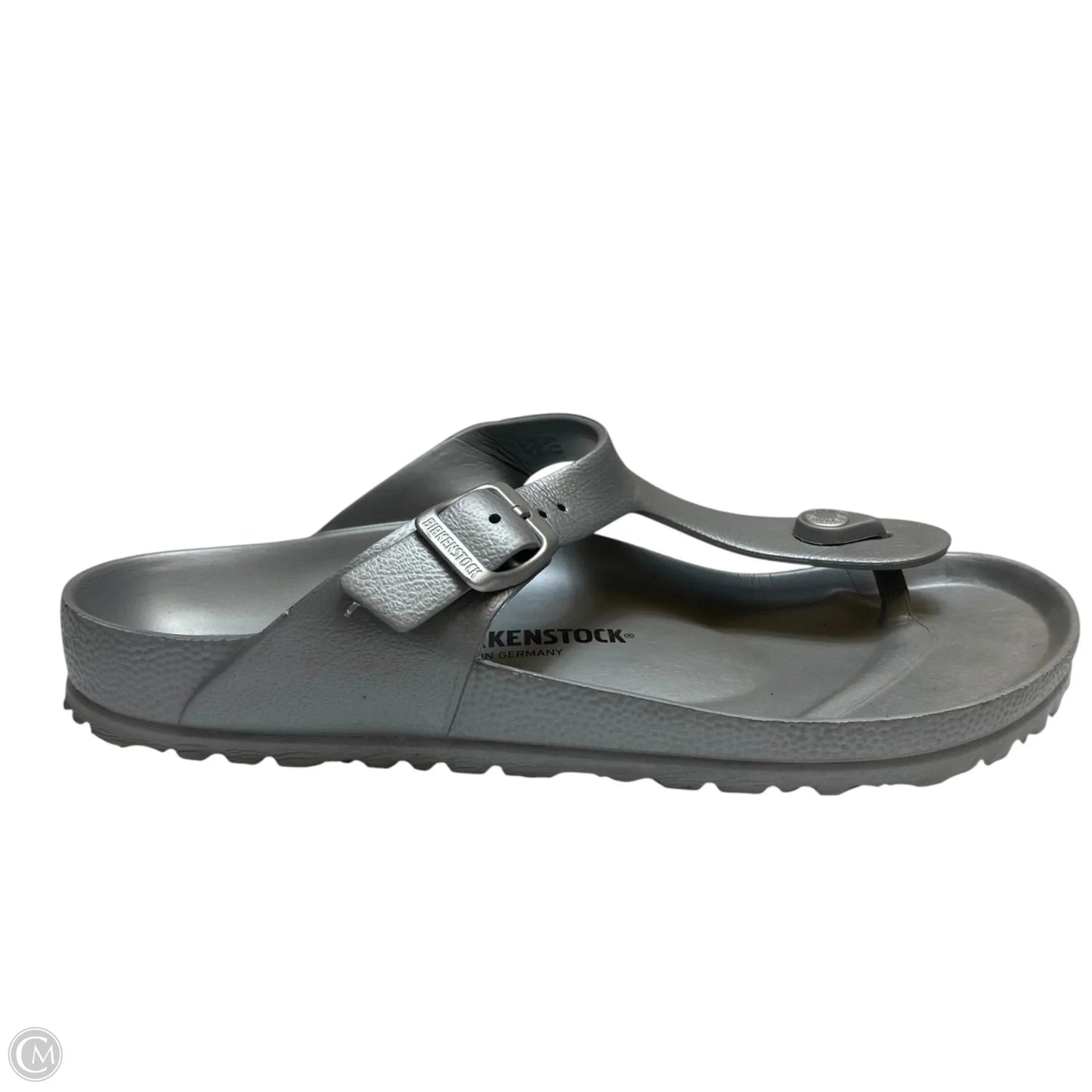Sandals Flats By Birkenstock In Silver, Size: 9