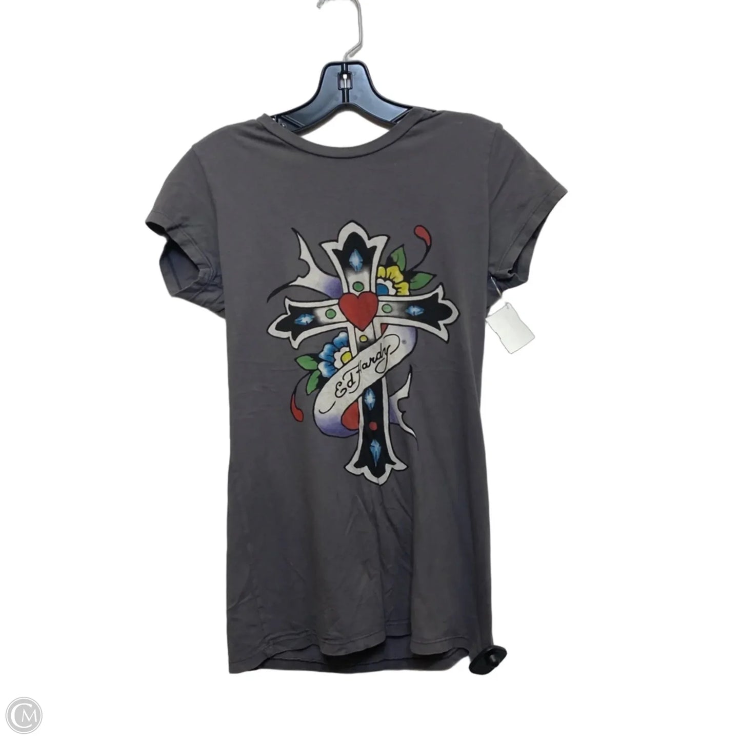 Top Short Sleeve By Ed Hardy In Grey, Size: M