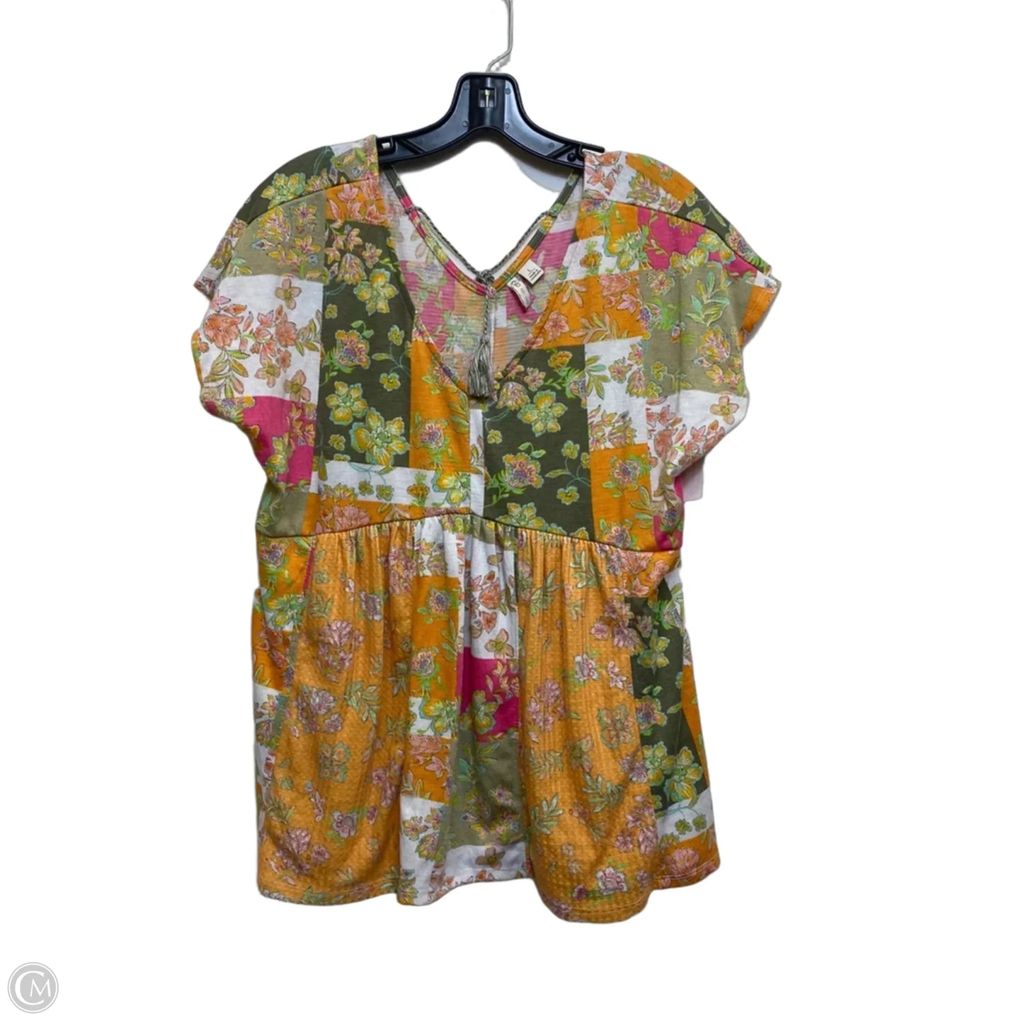 Top Short Sleeve By Cato In Green & Pink, Size: L