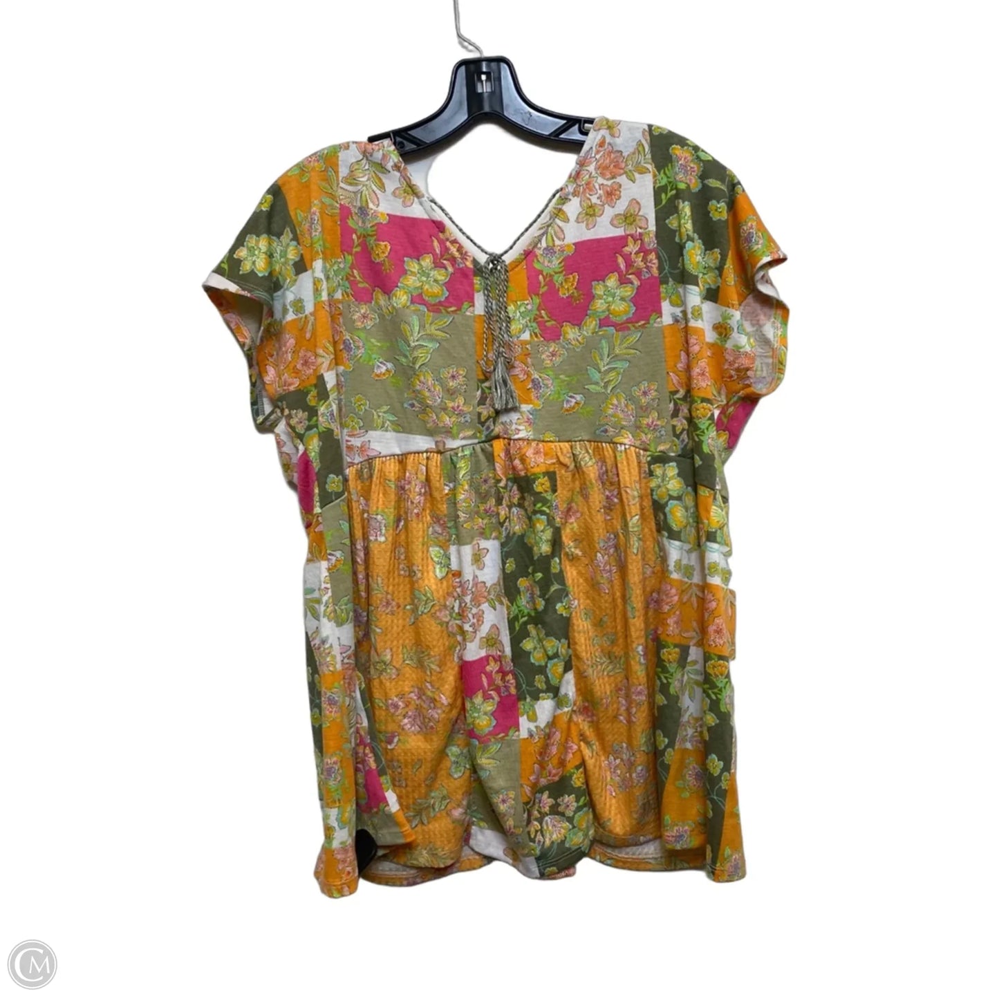 Top Short Sleeve By Cato In Green & Pink, Size: L