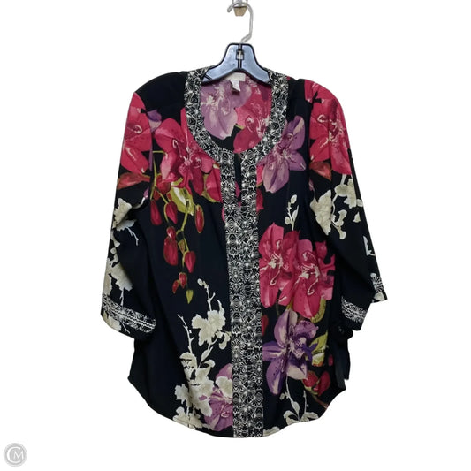 Top 3/4 Sleeve By Chicos In Black & Pink, Size: L
