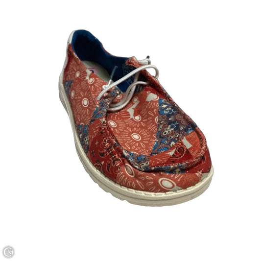Shoes Flats By Hey Dude In Blue & Red, Size: 9