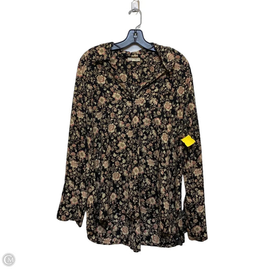 Top Long Sleeve By Pleione In Black & Cream, Size: Xl