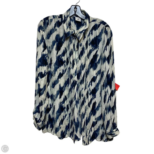 Top Long Sleeve By Cabi In Blue & Cream, Size: Xl