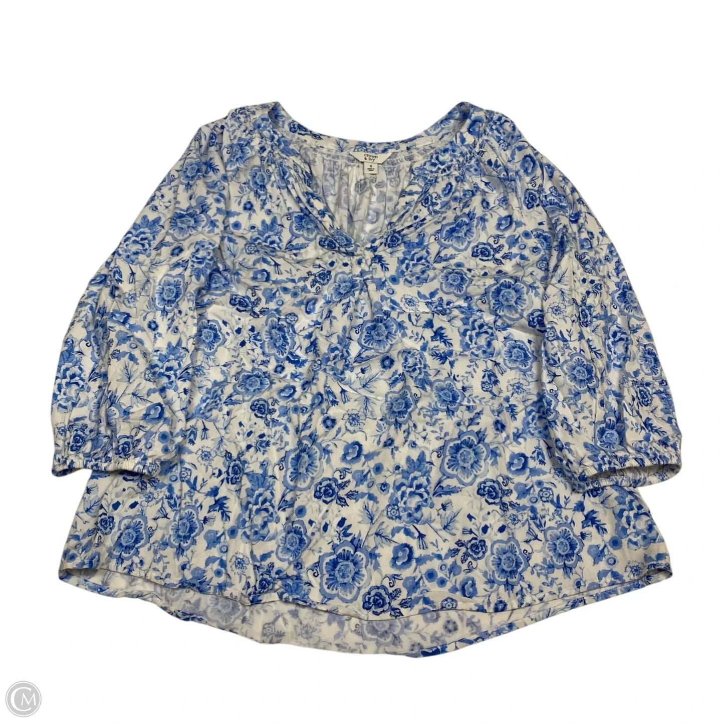 Top 3/4 Sleeve By Crown And Ivy In Blue & White, Size: S