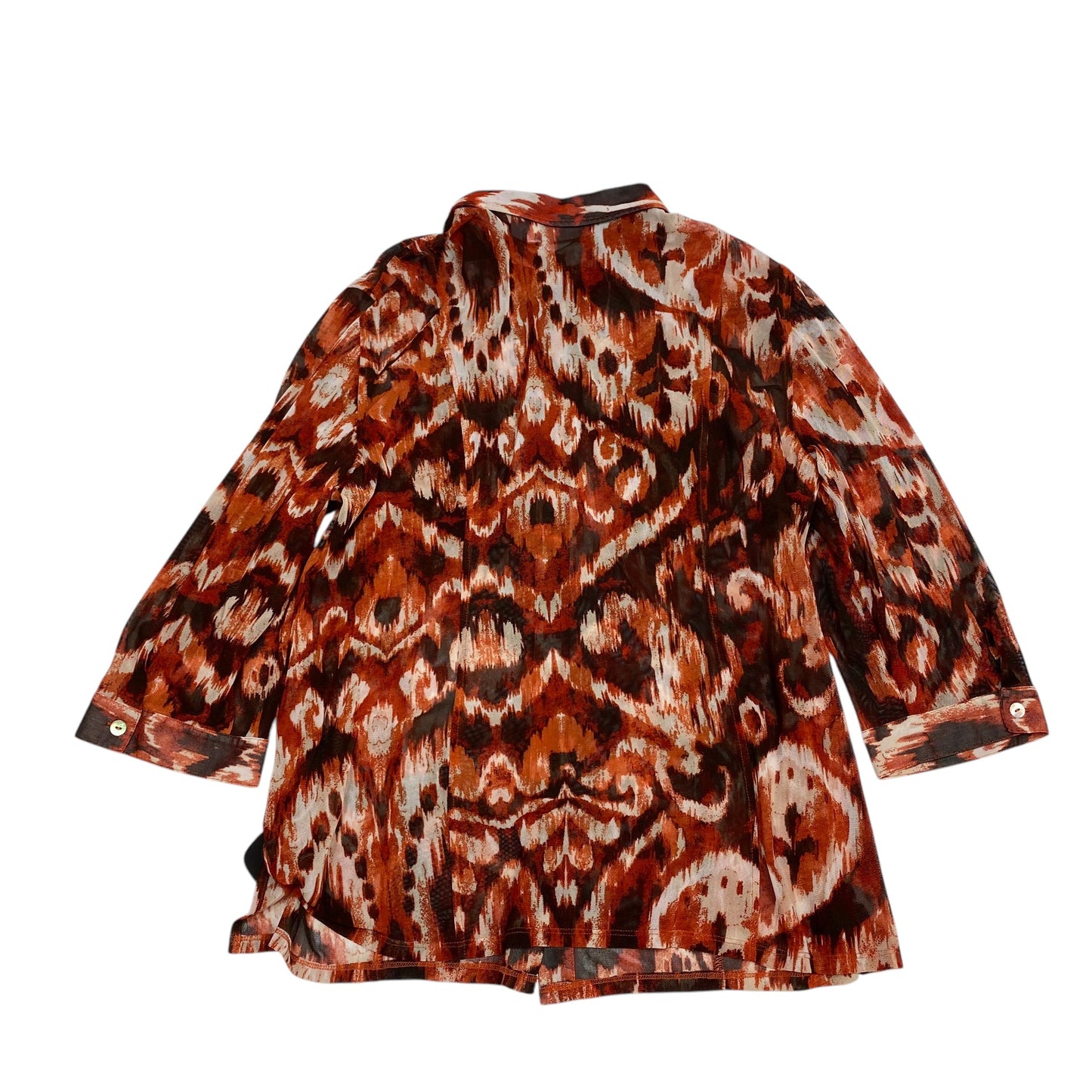 Top 3/4 Sleeve By Chicos In Brown & Red, Size: Xl