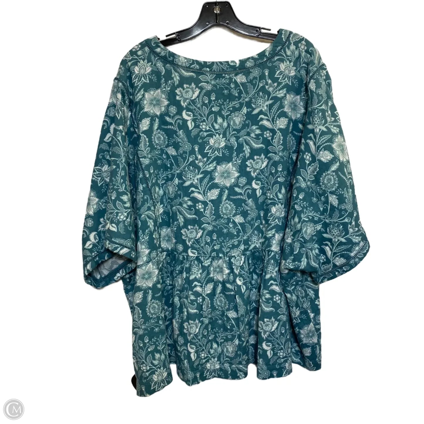 Top Short Sleeve By Wonderly In Blue & White, Size: 3x