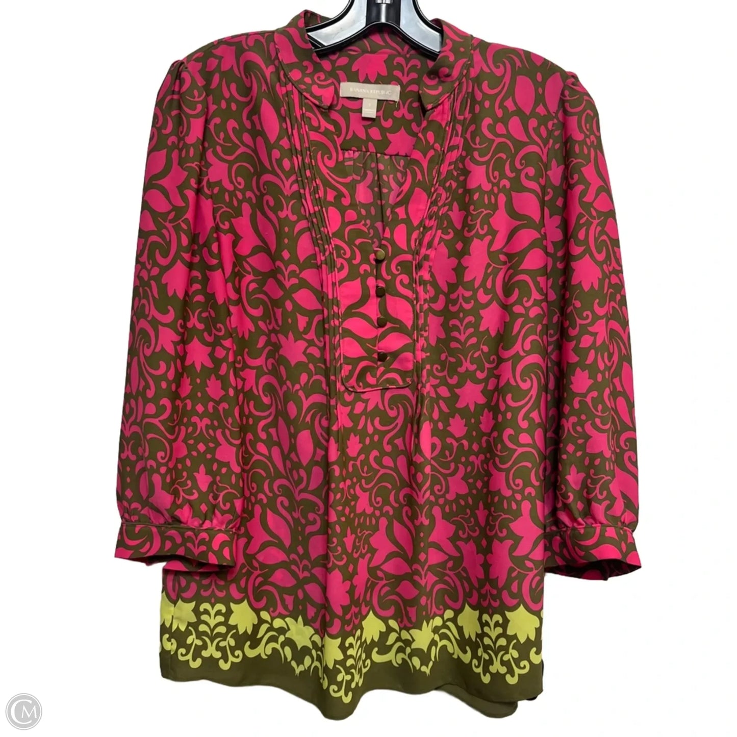 Top 3/4 Sleeve By Banana Republic In Green & Pink, Size: S
