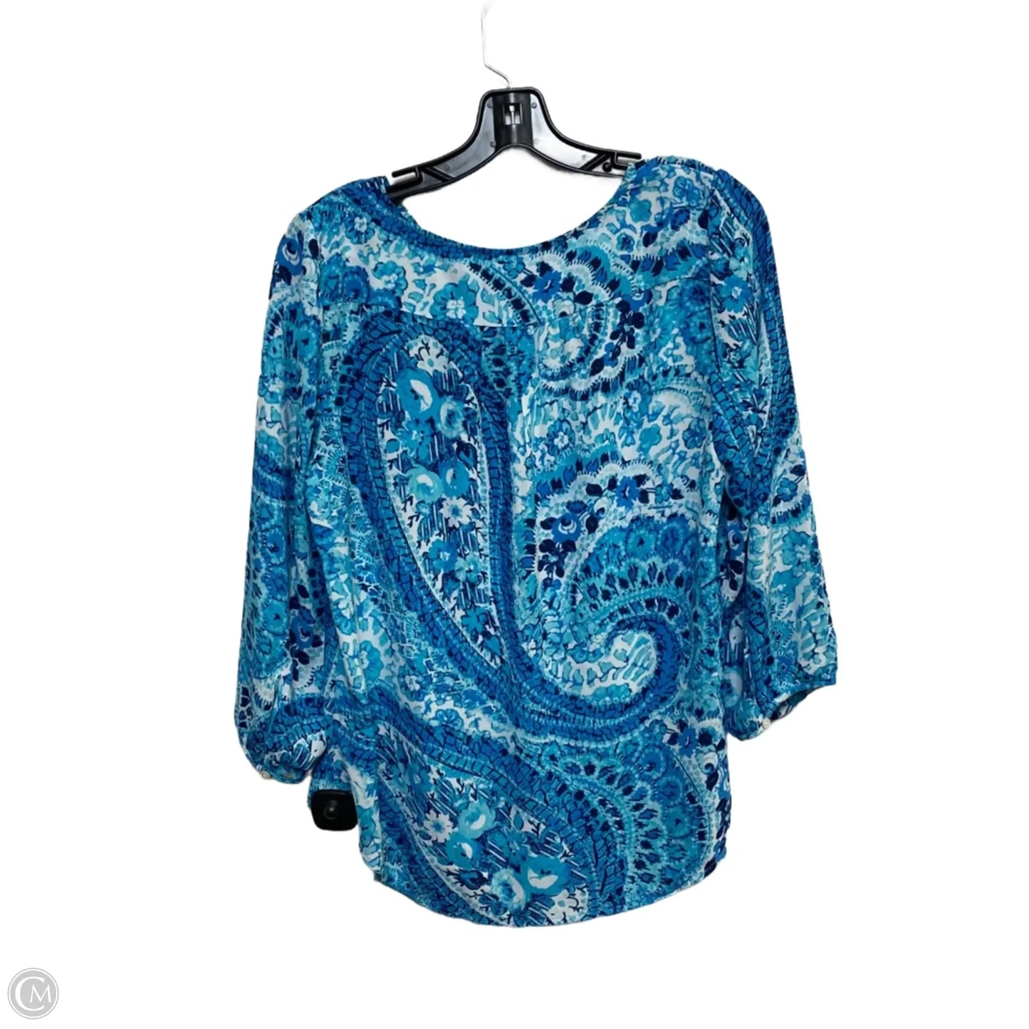 Blouse 3/4 Sleeve By Talbots In Blue & White, Size: Lp