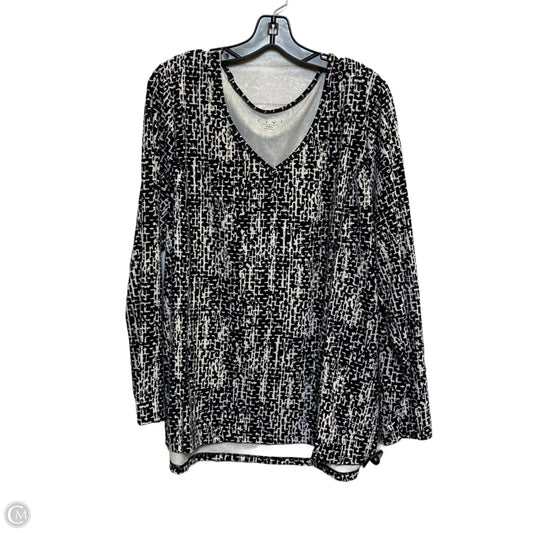 Athletic Top Long Sleeve Crewneck By Livi Active In Black & White, Size: 3x