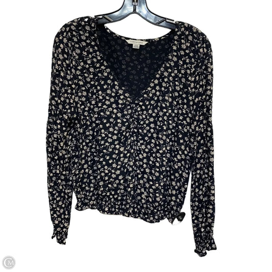 Top Long Sleeve By American Eagle In Black & Cream, Size: M