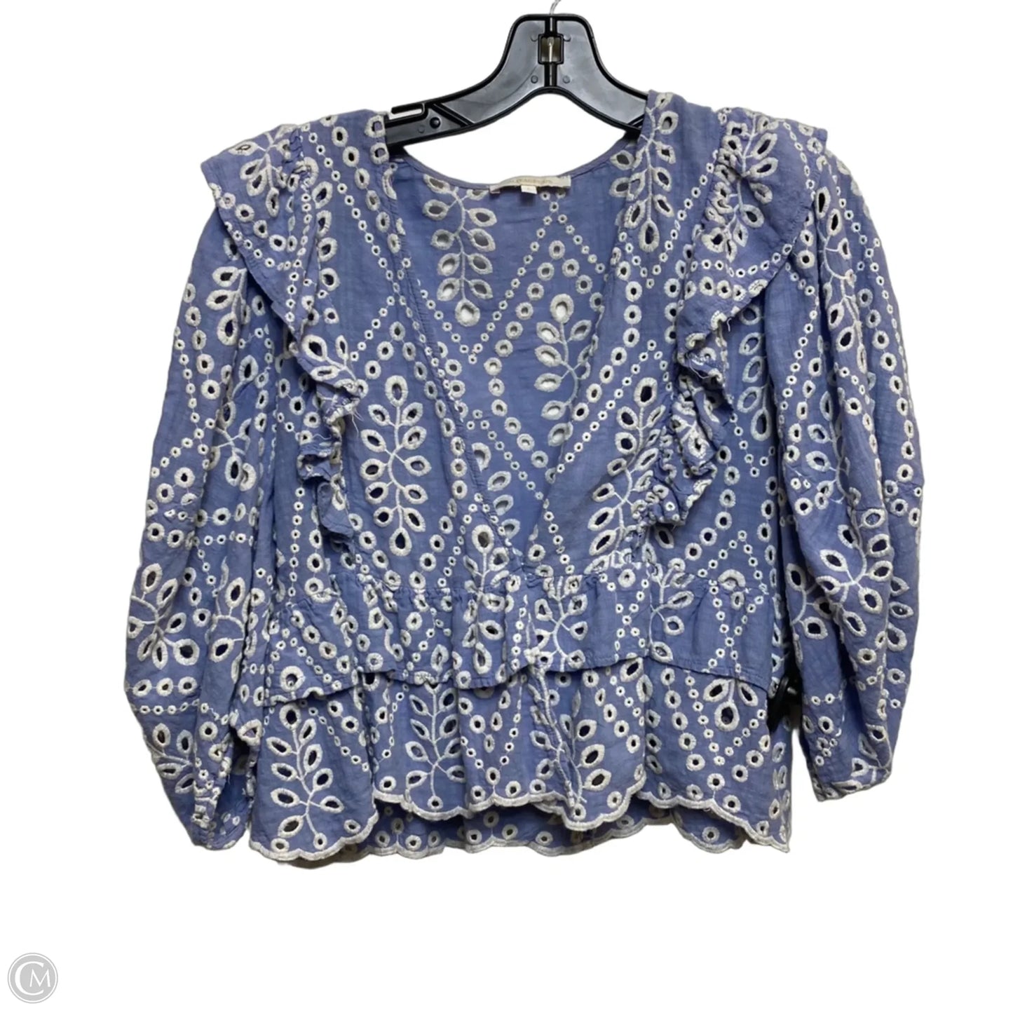 Top 3/4 Sleeve By Olivaceous In Blue & Cream, Size: L