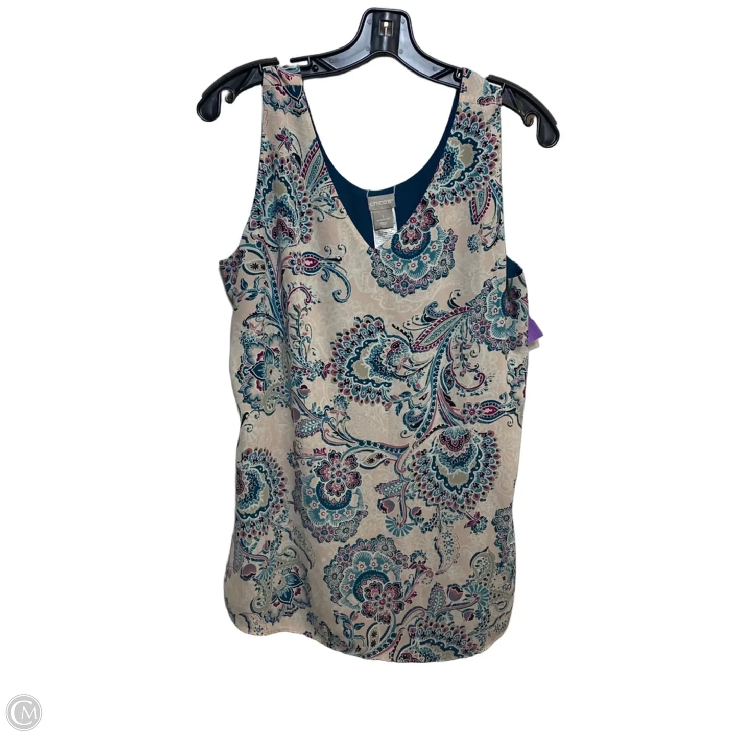 Top Sleeveless By Chicos In Green & Pink, Size: M