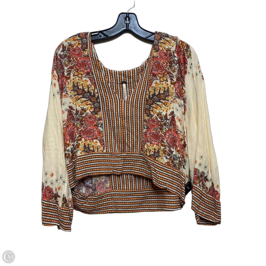 Top Long Sleeve By Free People In Cream & Orange, Size: S