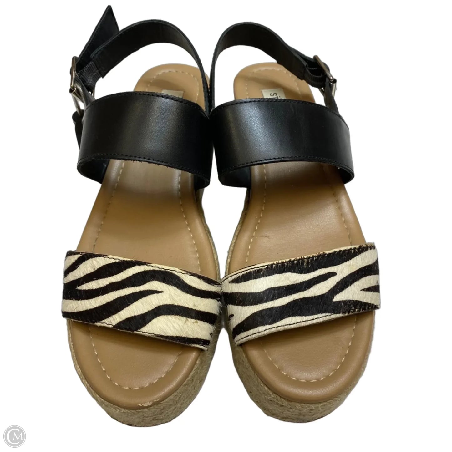 Sandals Heels Platform By Steve Madden In Black & Cream, Size: 8.5