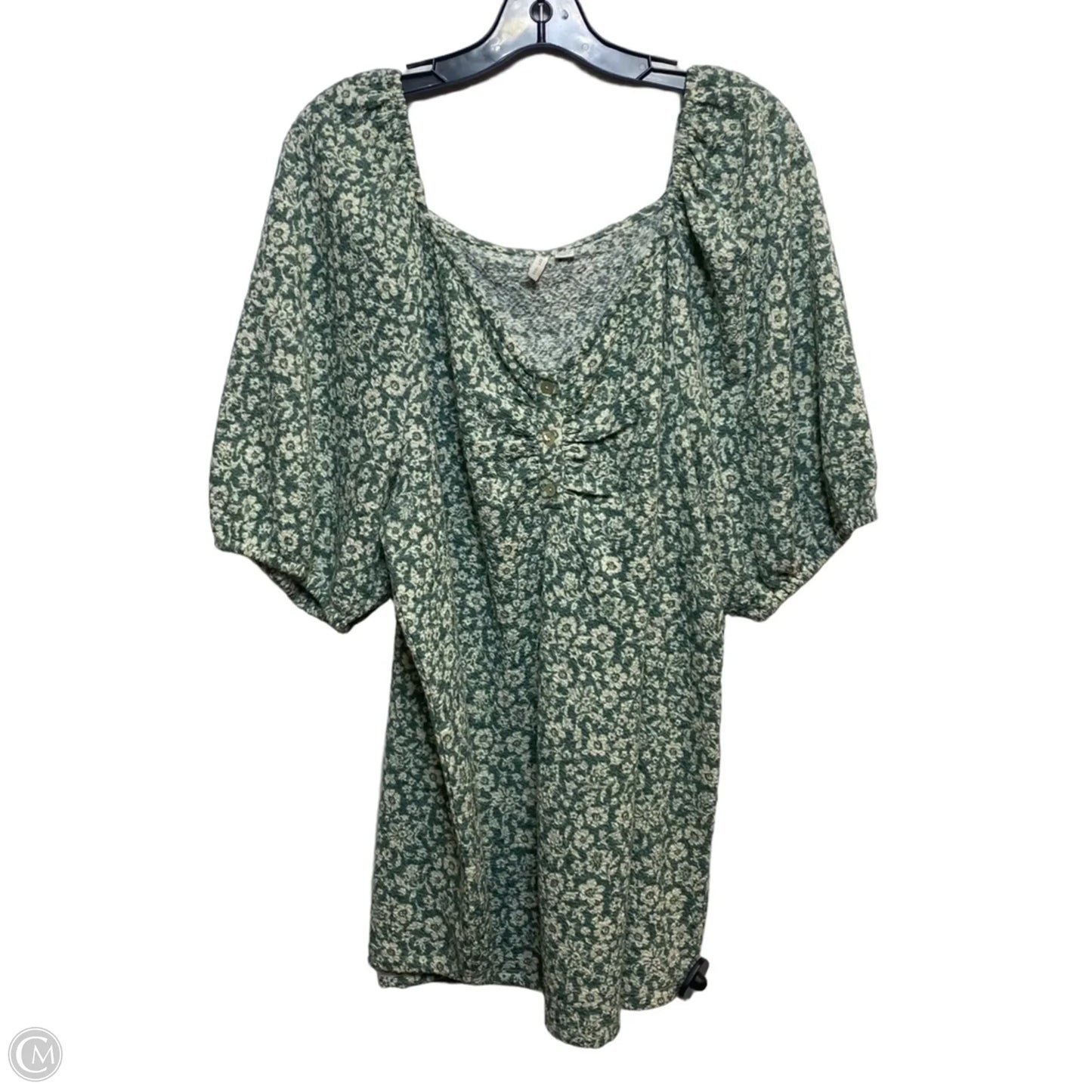 Top Short Sleeve By Cato In Cream & Green, Size: 1x