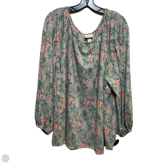 Top Long Sleeve By Ava & Viv In Green & Pink, Size: 3x