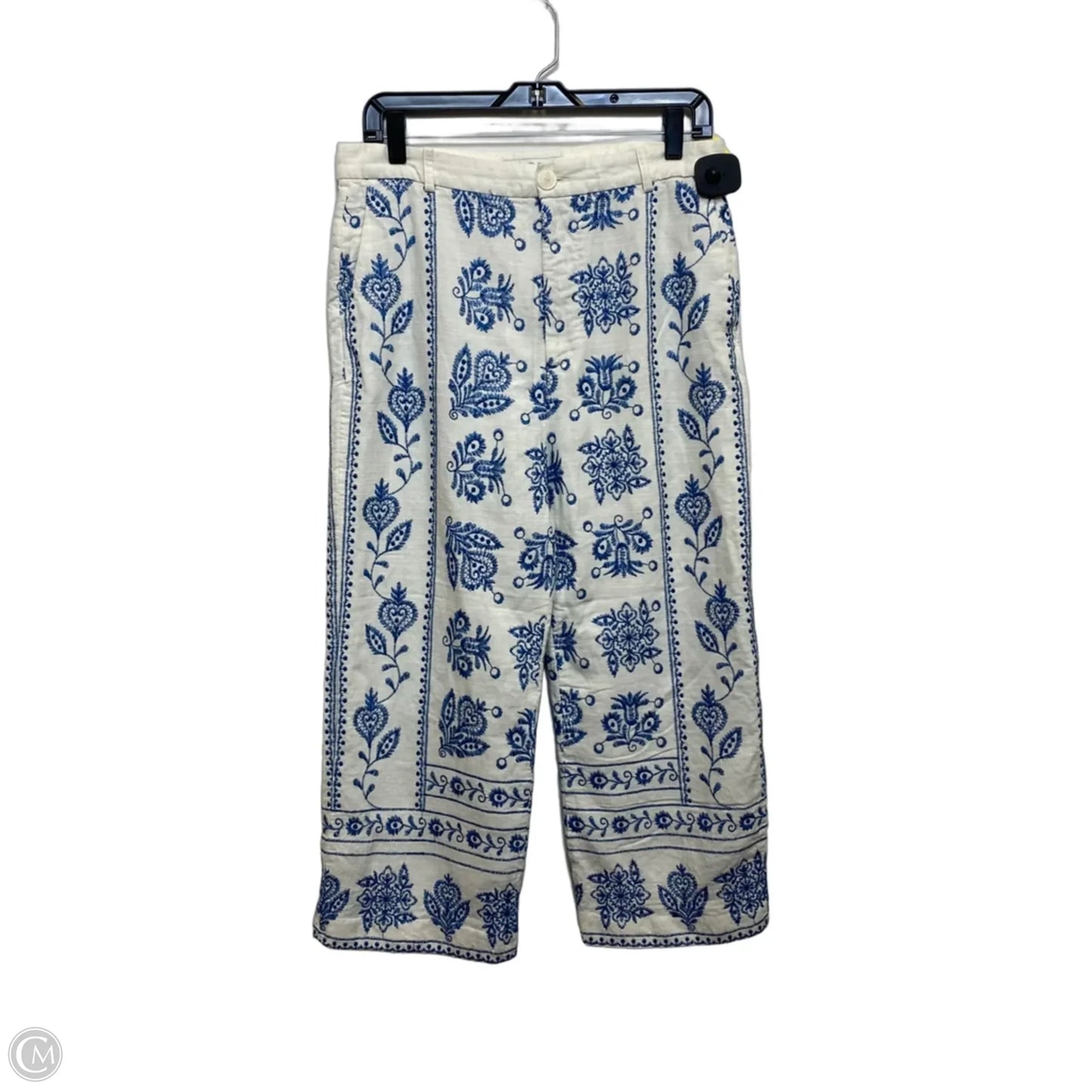 Pants Cropped By Zara In Blue & White, Size: L