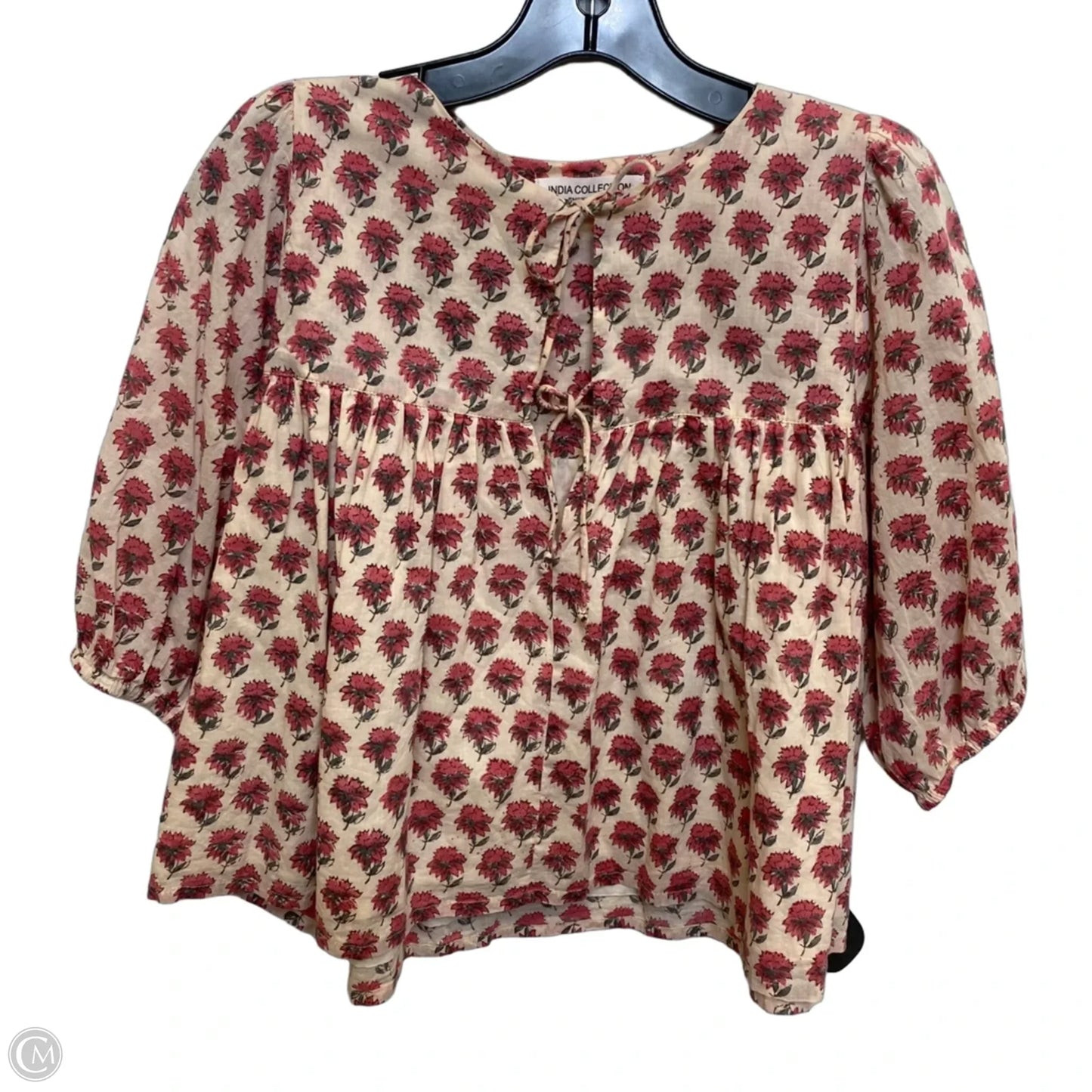 Top Short Sleeve By India Collection In Cream & Red, Size: Xs