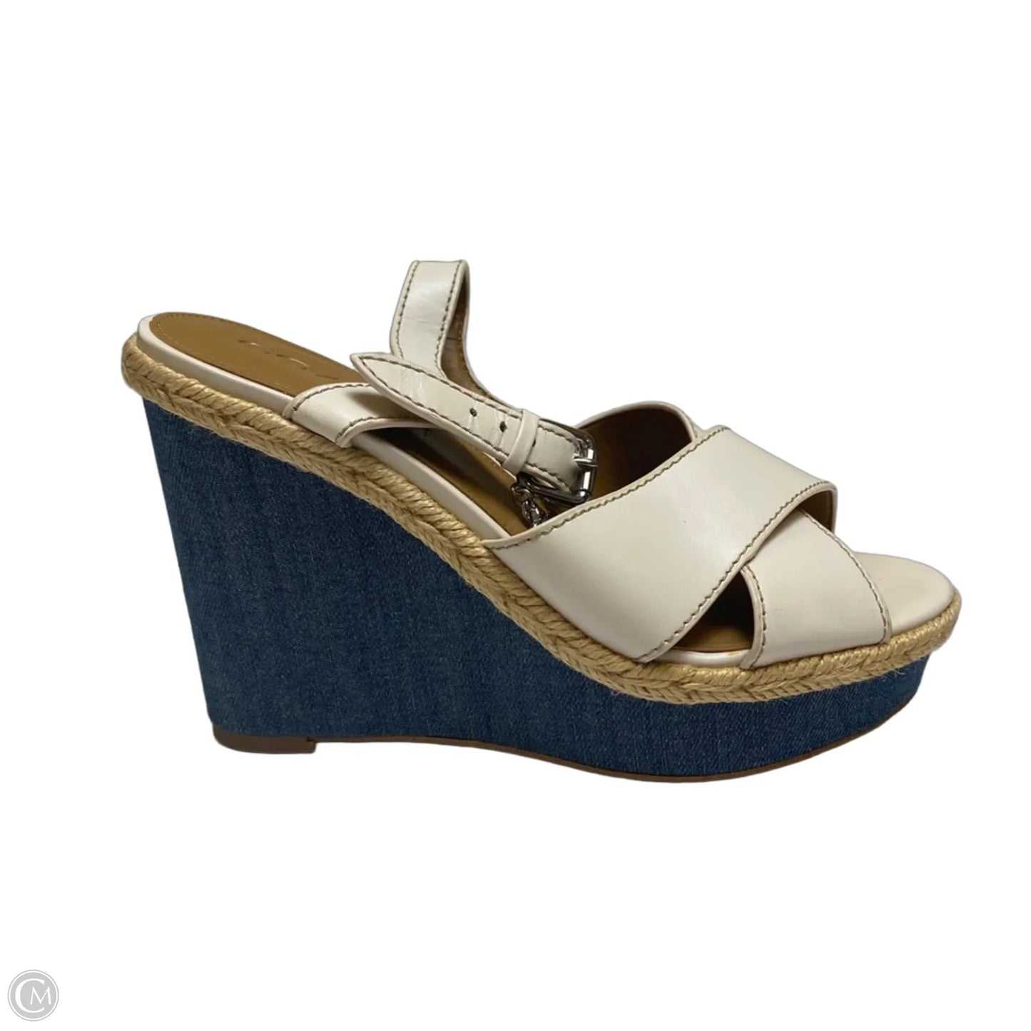 Sandals Designer By Coach In Blue & Cream, Size: 7