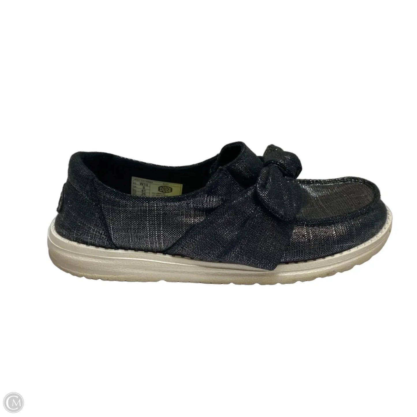Shoes Flats By Hey Dude In Black & Silver, Size: 10