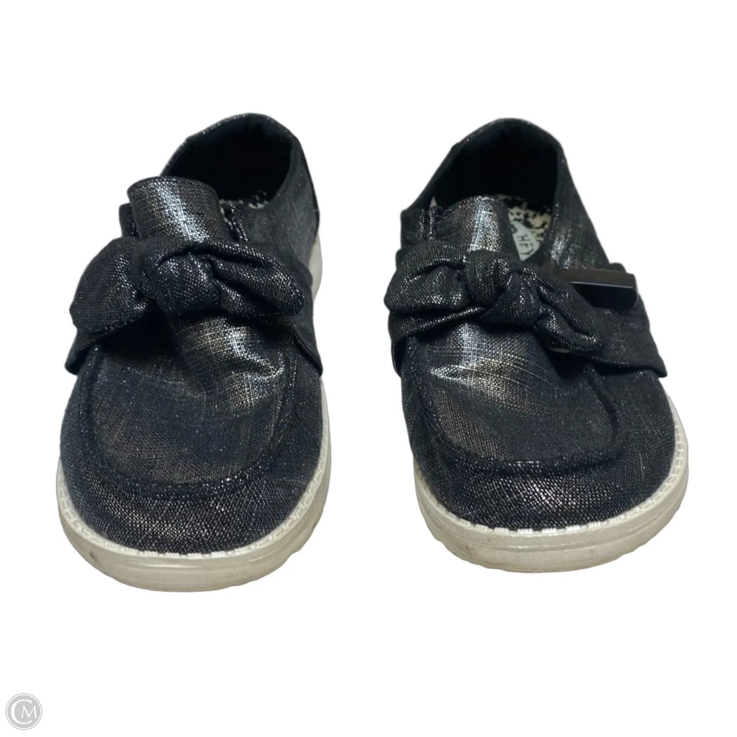 Shoes Flats By Hey Dude In Black & Silver, Size: 10