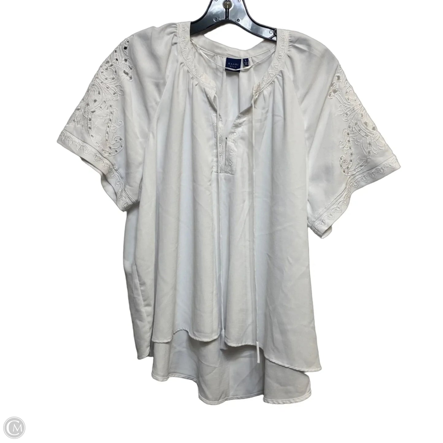 Top Short Sleeve By Kaari Blue In White, Size: L