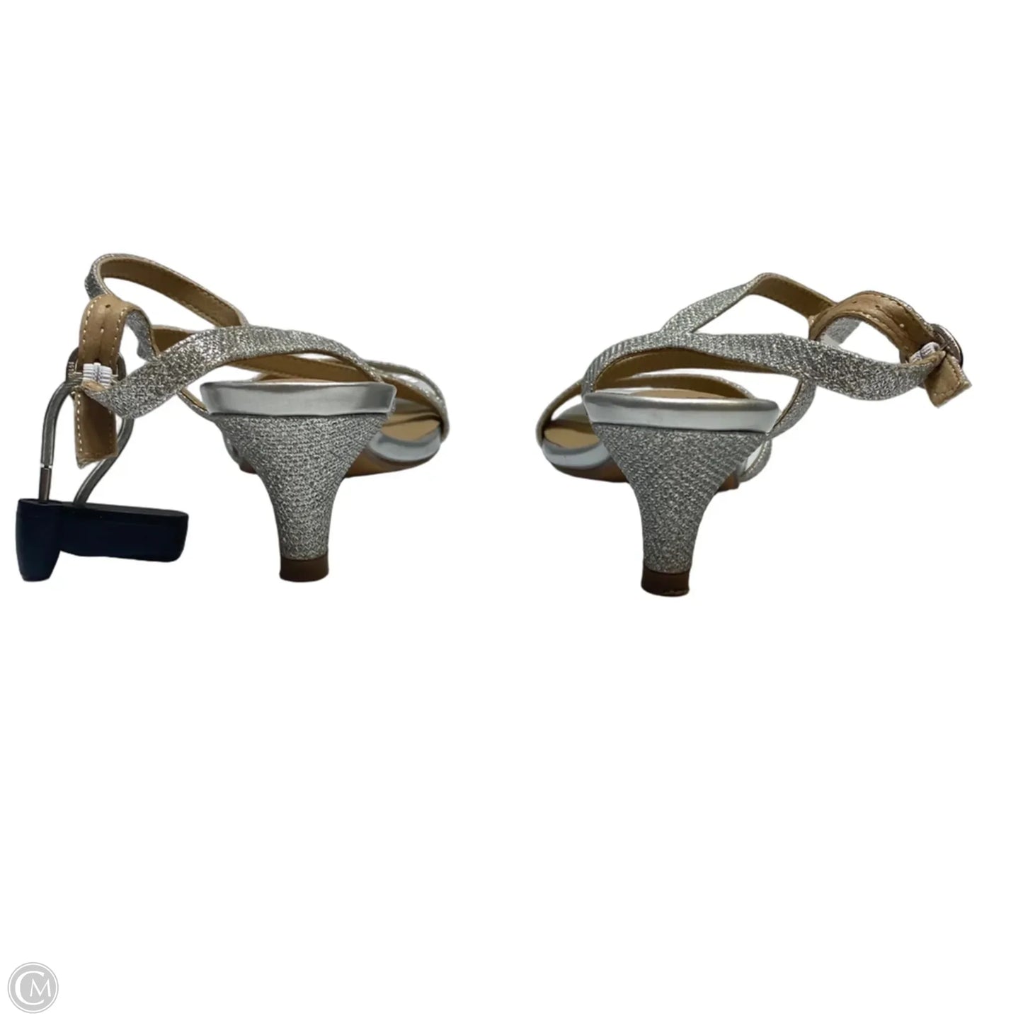 Sandals Heels Kitten By Didifu In Silver, Size: 7