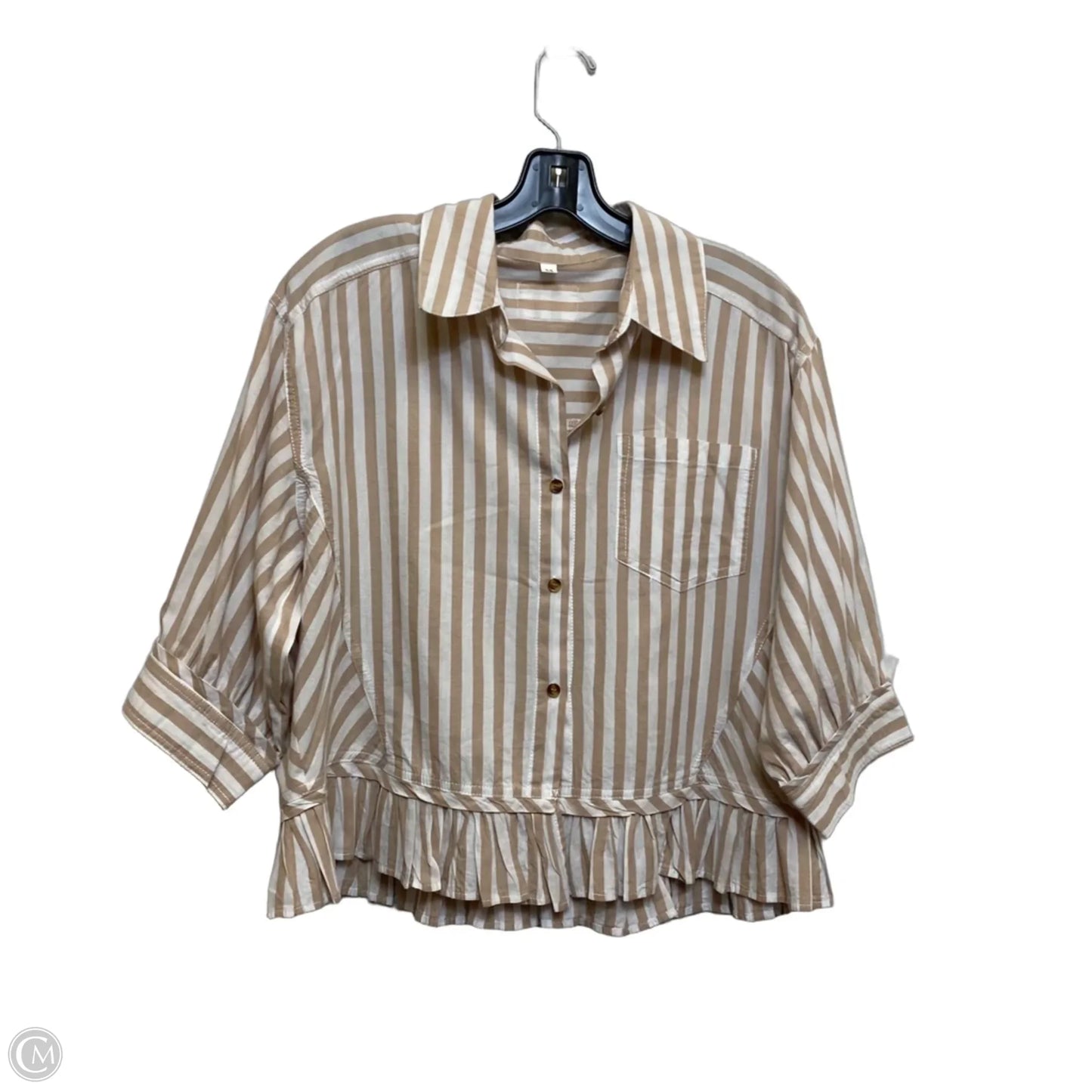 Top Long Sleeve By Cmf In Brown & White, Size: M