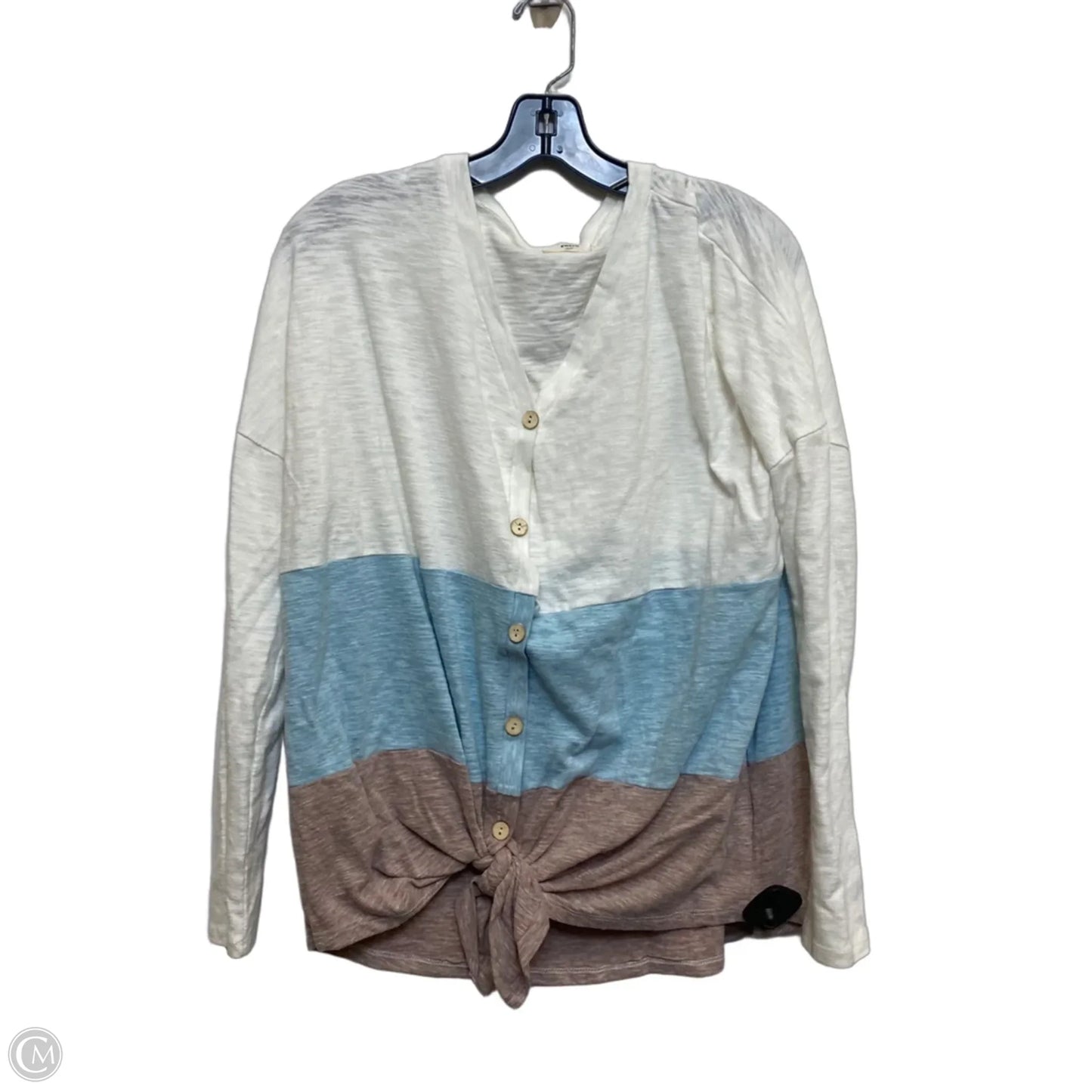 Top Long Sleeve By Entro In Blue & Cream, Size: L