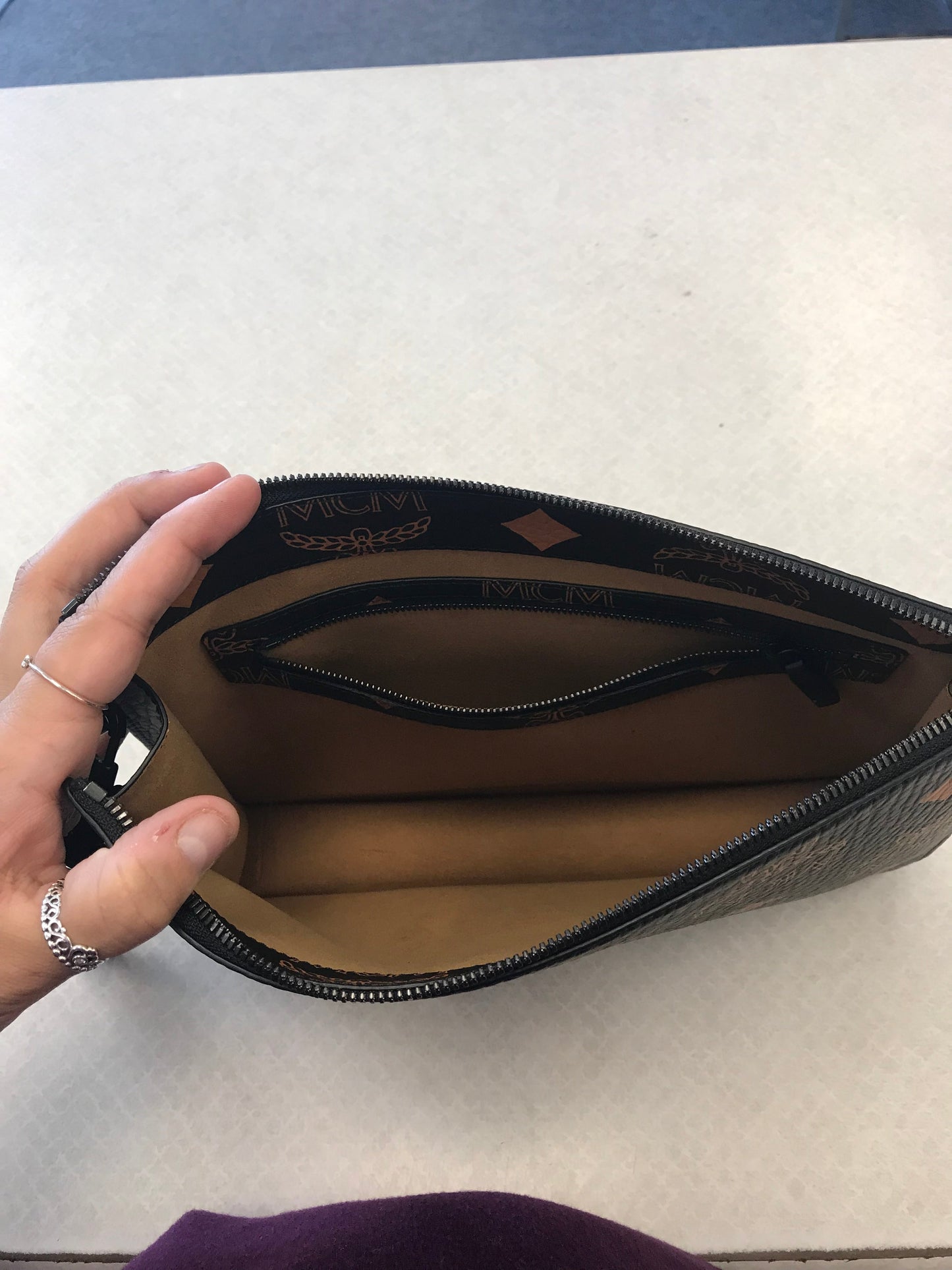 Clutch Luxury Designer By Mcm In Black, Size:Large