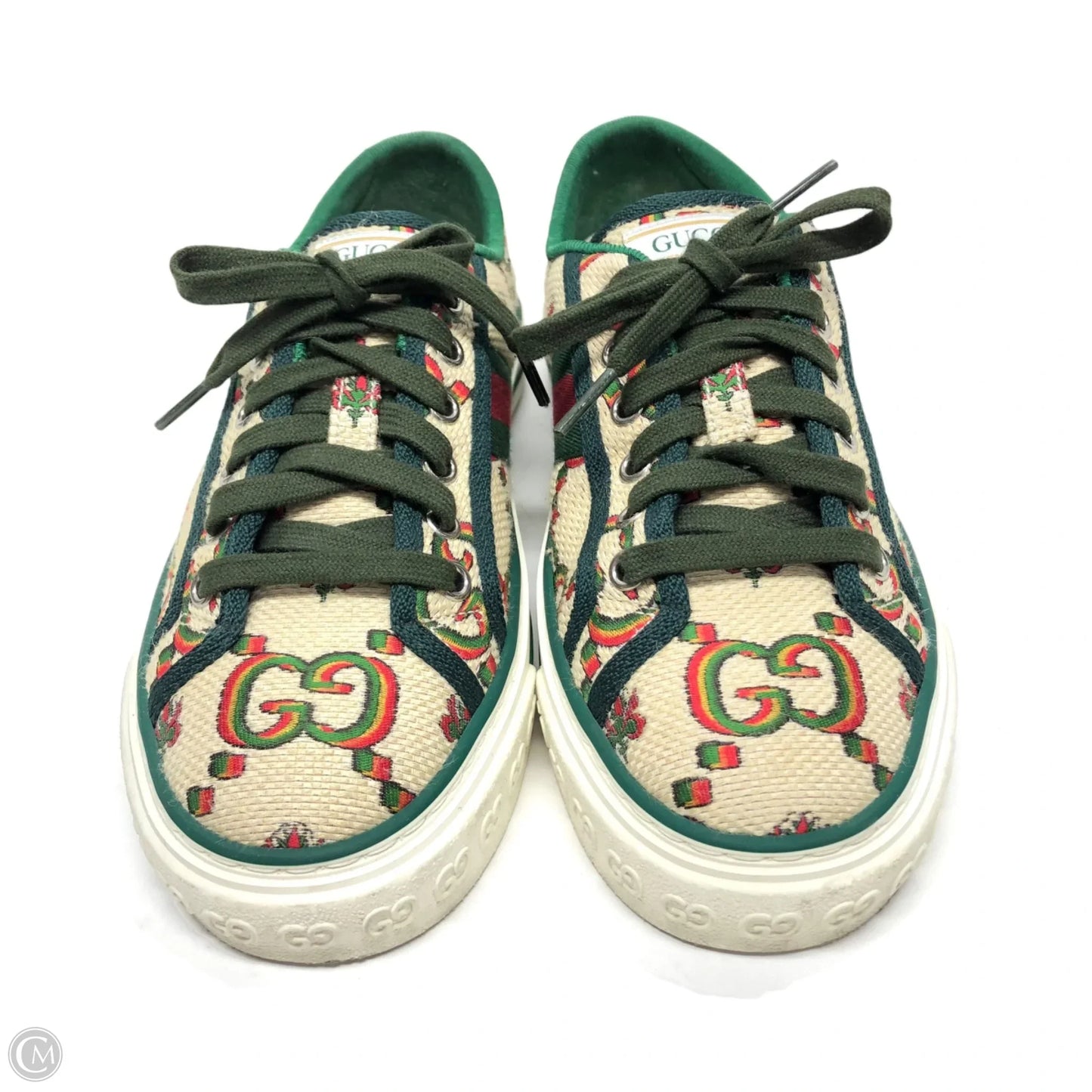 Shoes Luxury Designer By Gucci In Green & Red, Size: 6.5