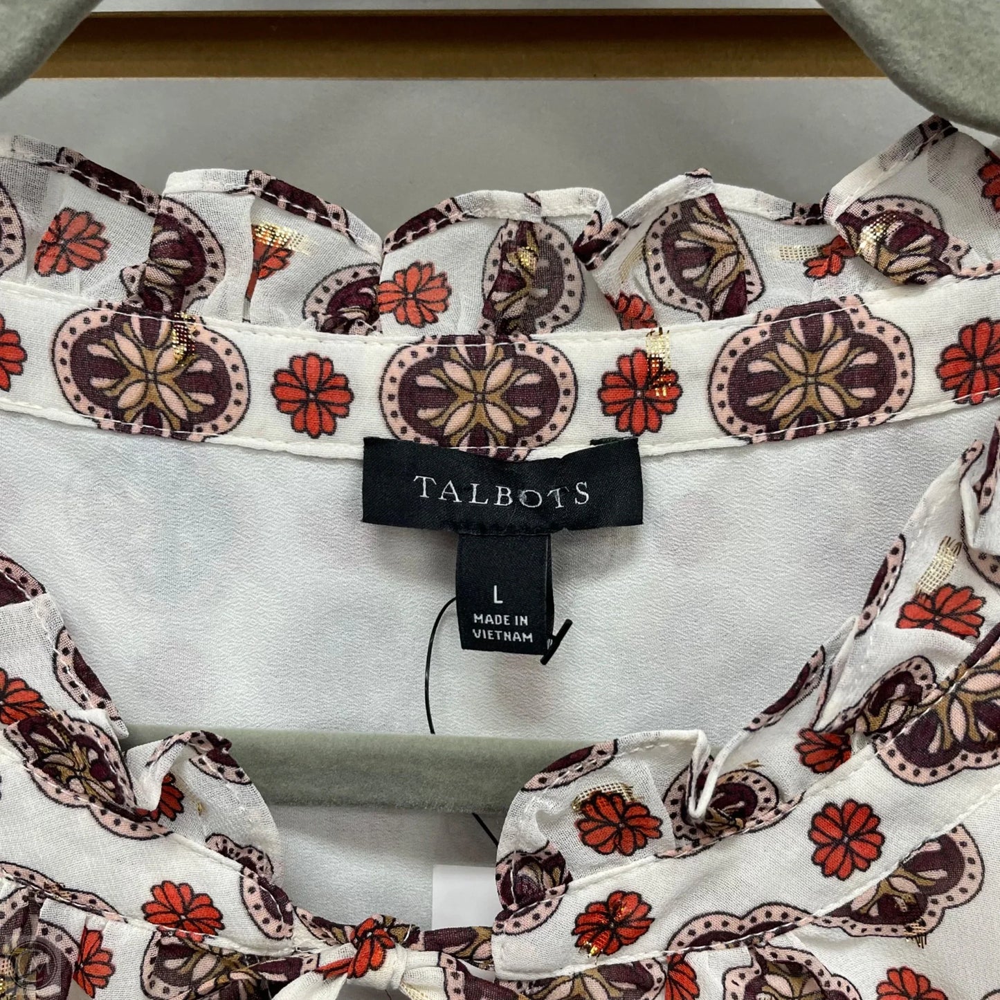 Blouse Long Sleeve By Talbots In Brown & White, Size: L