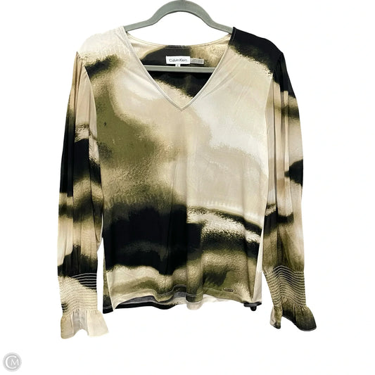 Blouse Long Sleeve By Calvin Klein In Black & Green, Size: S