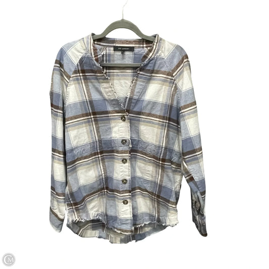 Jacket Shirt By Blu Pepper In Blue & Brown, Size: L