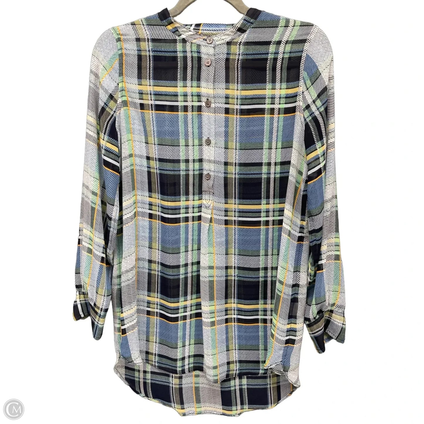 Blouse Long Sleeve By Vince Camuto In Plaid Pattern, Size: Xs