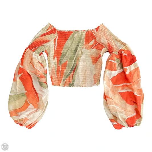 Blouse Long Sleeve By H&m In Green & Orange, Size: S