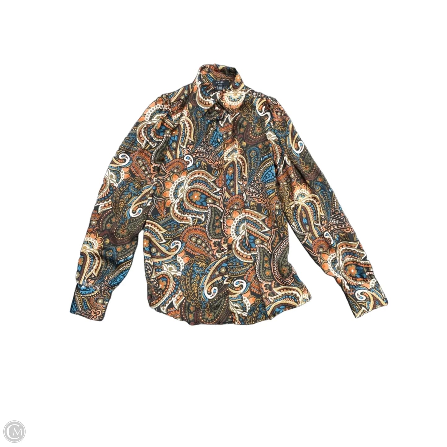 Blouse Long Sleeve By Cmb In Blue & Brown, Size: Xs