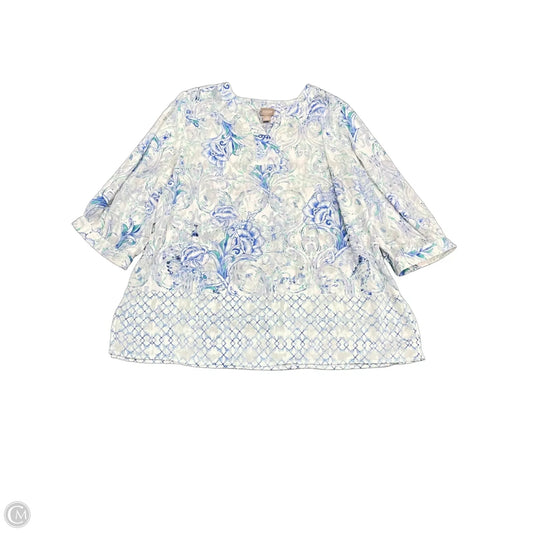 Blouse 3/4 Sleeve By Chicos In Blue & Green, Size: Xl