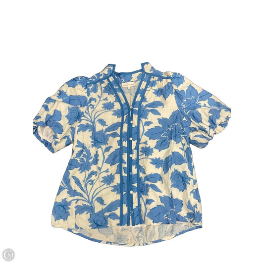 Blouse Short Sleeve By Entro In Blue & White, Size: S
