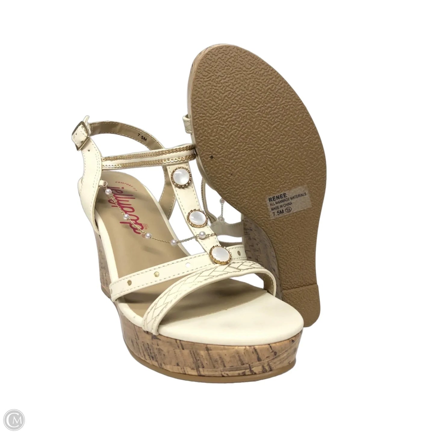 Sandals Heels Wedge By Jelly Pop In Ivory, Size: 7.5