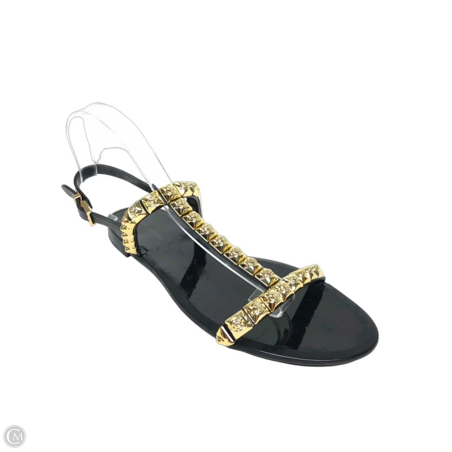 Sandals Designer By Stuart Weitzman In Black & Gold, Size: 10