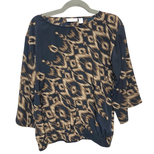 Blouse Long Sleeve By Chicos In Black & Tan, Size: S