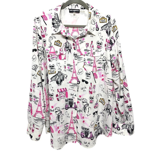 Blouse Designer By Karl Lagerfeld In Black & Pink, Size: L