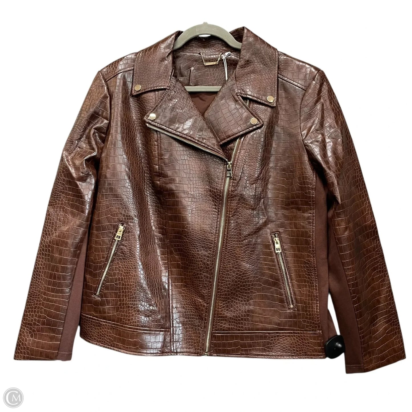 Jacket Moto By Chicos In Brown, Size: 16